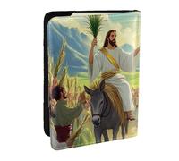 Custodia per passaporto con stampa di Jesus Rides On A Donkey, da viaggio, in pelle PU, per uomini e donne, 16,5 cm, Nero , Taglia unica