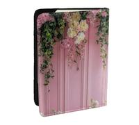 Custodia per passaporto con stampa di rose e vigne, da viaggio, in pelle PU, per uomini e donne, 16,5 cm, Nero , Taglia unica