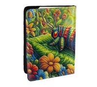 Custodia per passaporto con stampa di un bruco in un giardino soleggiato, custodia da viaggio in pelle sintetica per passaporto, organizer per uomini e donne, 16,5 cm, Nero , Taglia unica