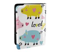 Custodia per passaporto con stampa di un maiale con cuore color pesca, da viaggio, in pelle PU, per uomini e donne, 16,5 cm, Nero , Taglia unica