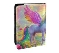 Custodia per passaporto con stampa di unicorni magici e fate arcobaleni, fiori stampati, da viaggio, in pelle PU, per uomini e donne, 16,5 cm, Nero , Taglia unica