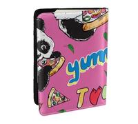 Custodia per passaporto con stampa pizza e panda giganti, in pelle PU, per uomini e donne, 16,5 cm, Nero , Taglia unica