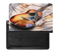 Custodia per passaporto, custodia per passaporto con stampa di chitarra acustica ad acquerello, custodia per passaporto, custodia per passaporto con tasche, stile, taglia unica, minimalista