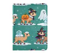 Custodia per passaporto, custodia per passaporto, Halloween, cammelli e streghe, in pelle PU, impermeabile, con blocco RFID, custodia per carte di credito per uomini e donne