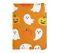 Custodia per passaporto, custodia per passaporto, tessuto con zucca fantasma di Halloween, in pelle PU, elementi essenziali da viaggio, impermeabile, blocco RFID, custodia per carte di credito in