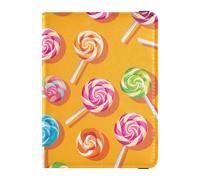 Custodia per passaporto da viaggio colorata con lecca-lecca, custodia per passaporto, per donne e uomini, con slot per carte, arancione