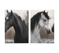 Custodia per passaporto da viaggio con cavalli bianchi e neri, con scomparti per carte di credito e carta d'imbarco, organizer per documenti d'identità di famiglia (20 x 13 cm)