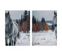 Custodia per passaporto da viaggio con cavallo grigio in paesaggio invernale innevato, con scomparti per carte di credito e carta d'imbarco, organizer per documenti d'identità di famiglia (20 x 13 cm)