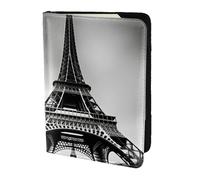 Custodia per passaporto da viaggio con stampa Torre Eiffel nera Parigi per la famiglia in pelle per uomo donna, nero, Taglia unica