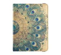 Custodia per passaporto e carta vaccinale in stile vittoriano retrò vintage con piuma di pavone blu verde in pelle per passaporto da viaggio Custodia combinata per passaporto da uomo, impermeabile,