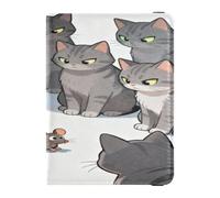 Custodia per passaporto e carte di vaccino con gatti grigi che circondano il topo, custodia per passaporto e carte di vaccino, custodia per passaporto e documenti di viaggio, custodia a portafoglio