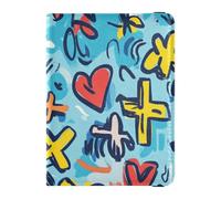 Custodia per passaporto e carte di vaccino in pelle colorata con motivo a croce carina, custodia per passaporto con blocco RFID, impermeabile, Croce colorata con scarabocchio, 1 size