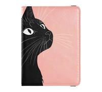 Custodia per passaporto e carte di vaccino in pelle con gatto nero su sfondo rosa, custodia combinata per passaporto e documenti di viaggio, con blocco RFID, per donne e uomini, impermeabile