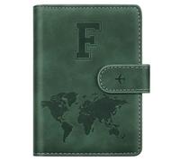 Custodia per passaporto F personalizzata con iniziale lettera da viaggio, blocco RFID, porta passaporto, porta carte di credito, porta passaporto, per donne e uomini, verde pino -F