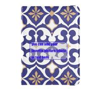 Custodia per passaporto in pelle bianca geometrica piatta blu Fleur-de-lis personalizzabile con blocco RFID ultra sottile, Giglio blu geometrico piatto bianco, 1 size