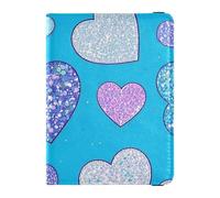 Custodia per passaporto in pelle blu con cuori finti glitterati per viaggi Vaccino Custodia protettiva per passaporto da donna leggera con cuori finti glitterati blu, 1 taglia, Cuore Finto Glitter