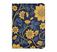 Custodia per passaporto in pelle blu oro etnico floreale con blocco RFID Vaccino porta carte Combo impermeabile