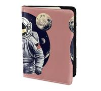 Custodia per passaporto in pelle bovina con stampa astronauta sulla luna 1, custodia per passaporto, custodia per carte da viaggio per uomini e donne, protezione documenti, nero, Taglia unica