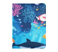 Custodia per passaporto in pelle colorata con pesci subacquei in stile cartone animato, custodia impermeabile per passaporto da viaggio, Cartoon carino colorato subacqueo mondo pesce, 1 size