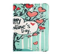 Custodia per passaporto in pelle combinata ultra sottile per passaporto per donne e uomini carino libro passaporto viaggio essenziale San Valentino albero rosso amore cuore petali felice San