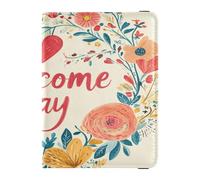 Custodia per passaporto in pelle Combo Portafoglio leggero Combo per vacanze in famiglia Organizer per documenti Accessori da viaggio Essentials San Valentino Floreali Cuore Ramo Benvenuto, San