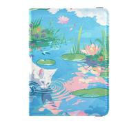 Custodia per passaporto in pelle con bellissimo paesaggio bianco gatto custodia portafoglio combo porta passaporto custodia a portafoglio leggera, Bellissimo scenario gatto bianco, 1 size