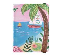 Custodia per passaporto in pelle con fenicotteri e palme da spiaggia, organizer per documenti di viaggio, con scomparto per carte di vaccino, impermeabile, Fenicotteri da cocco sulla spiaggia, 1 size