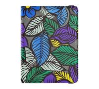 Custodia per passaporto in pelle con fiori viola-blu, custodia per passaporto, badge, carta d'identità, vaccino, portafoglio ultra sottile, Fiori viola-blu, 1 size