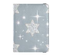Custodia per passaporto in pelle con glitter finti e stelle argentate, per viaggi, documenti, organizer protettivo, per donne, ultra sottile, Stella argento glitter finto, 1 size