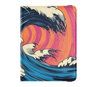 Custodia per passaporto in pelle con motivo a onde Ukiyo-e, personalizzabile, impermeabile, da viaggio, Onde stile Ukiyo-e, 1 size
