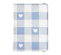 Custodia per passaporto in pelle con motivo a quadri blu e grigio per portafoglio da viaggio Combo con slot per carte di vaccino per uomo leggero, Bella blu grigio amore plaid, 1 size