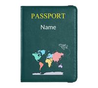 Custodia per passaporto in pelle con nome personalizzato, per viaggi antifurto, portamonete e carte di credito, per donne e uomini, viaggi d'affari, mappa del mondo, linea aerea, nero, World Map