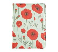 Custodia per passaporto in pelle con papavero dipinto a olio e porta carte di credito, leggera