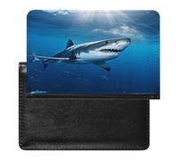 Custodia per passaporto in pelle con squalo oceano e mare, blocco RFID, portafoglio da viaggio, organizer per passaporto, per uomini e donne