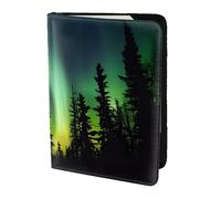 Custodia per passaporto in pelle con stampa Dark Northern Lights per donne e uomini, portafoglio da viaggio porta passaporto, nero, Taglia unica
