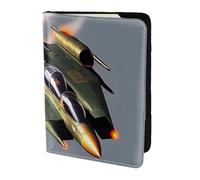 Custodia per passaporto in pelle con stampa jet fighters, per donne e uomini, portafoglio da viaggio porta passaporto, nero, Taglia unica