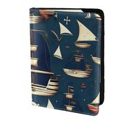 Custodia per passaporto in pelle con stampa nautica a tema pirata nautica per donne e uomini, portafoglio da viaggio porta passaporto, nero, Taglia unica