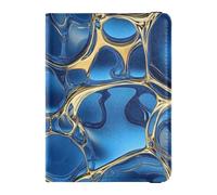 Custodia per passaporto in pelle con texture a goccia d'acqua blu e oro, con scomparto per carte di vaccino, impermeabile, Texture a goccia d'acqua oro blu, 1 size