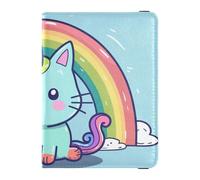 Custodia per passaporto in pelle con unicorni e animali, personalizzabile, impermeabile, per passaporto, badge identificativo, vaccino, tessere, portafoglio, animali gatti unicorni arcobaleno, 1 size