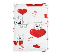 Custodia per passaporto in pelle ecologica in poliuretano, leggera, per donne e uomini, organizer per documenti, accessori da viaggio per San Valentino con cane carino rosso amore, Multi, 1 size,