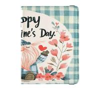 Custodia per passaporto in pelle impermeabile per donne e uomini, carino, passaporto, libro, viaggi, fiori, amore, cuore, gnomo, felice San Valentino, Florals Love Heart Gnome Happy Valentine's Day, 1