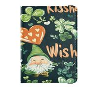 Custodia per passaporto in pelle, impermeabile, portafoglio combinato per donne e ragazze, carino, passaporto, essenziale da viaggio, con gnomo di San Patrizio, baci e desideri, Lo gnomo di San