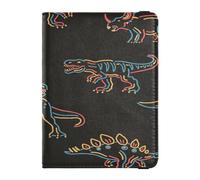 Custodia per passaporto in pelle impermeabile portafoglio porta passaporto per vacanze in famiglia carino libro passaporto viaggio linea colorata dinosauri, Multi, 1 size, Casual
