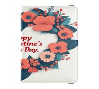 Custodia per passaporto in pelle leggera combinata per donne uomini famiglia carino passaporto libro viaggio essenziale San Valentino fiori rosso amore cuore petali felice San Valentino, San Valentino