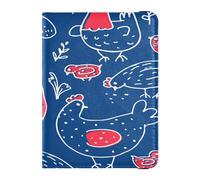 Custodia per passaporto in pelle leggera con porta carte vaccino combo per donne ragazza badge ID vaccino porta carte portafoglio essenziale da viaggio pollo e gallo disegnato a mano, Multi, 1 size,