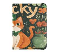 Custodia per passaporto in pelle, leggera, per donne e uomini, per famiglia, badge, vaccino, tessere, portafoglio, accessori da viaggio, motivo: gatto fortunato di San Patrizio, Il gatto fortunato di