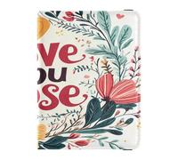 Custodia per passaporto in pelle leggera portafoglio per passaporto per donne uomini famiglia carino passaporto libro viaggio San Valentino floreale foglie cuore ramo Love You Mose, San Valentino