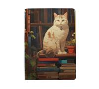 Custodia per passaporto in pelle per passaporto, Gatto seduto sui libri