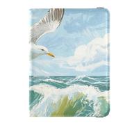 Custodia per passaporto in pelle personalizzabile con gabbiano che vola sopra l'oceano onde, custodia a portafoglio leggera, Gabbiano che vola sopra le onde dell'oceano, 1 size