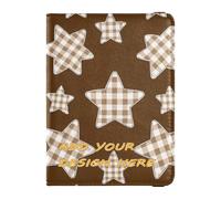 Custodia per passaporto in pelle personalizzata Combo Cartoon a scacchi plaid stella marrone personalizzabile passaporto copertura porta passaporto custodia portafoglio ultra sottile, cartone animato